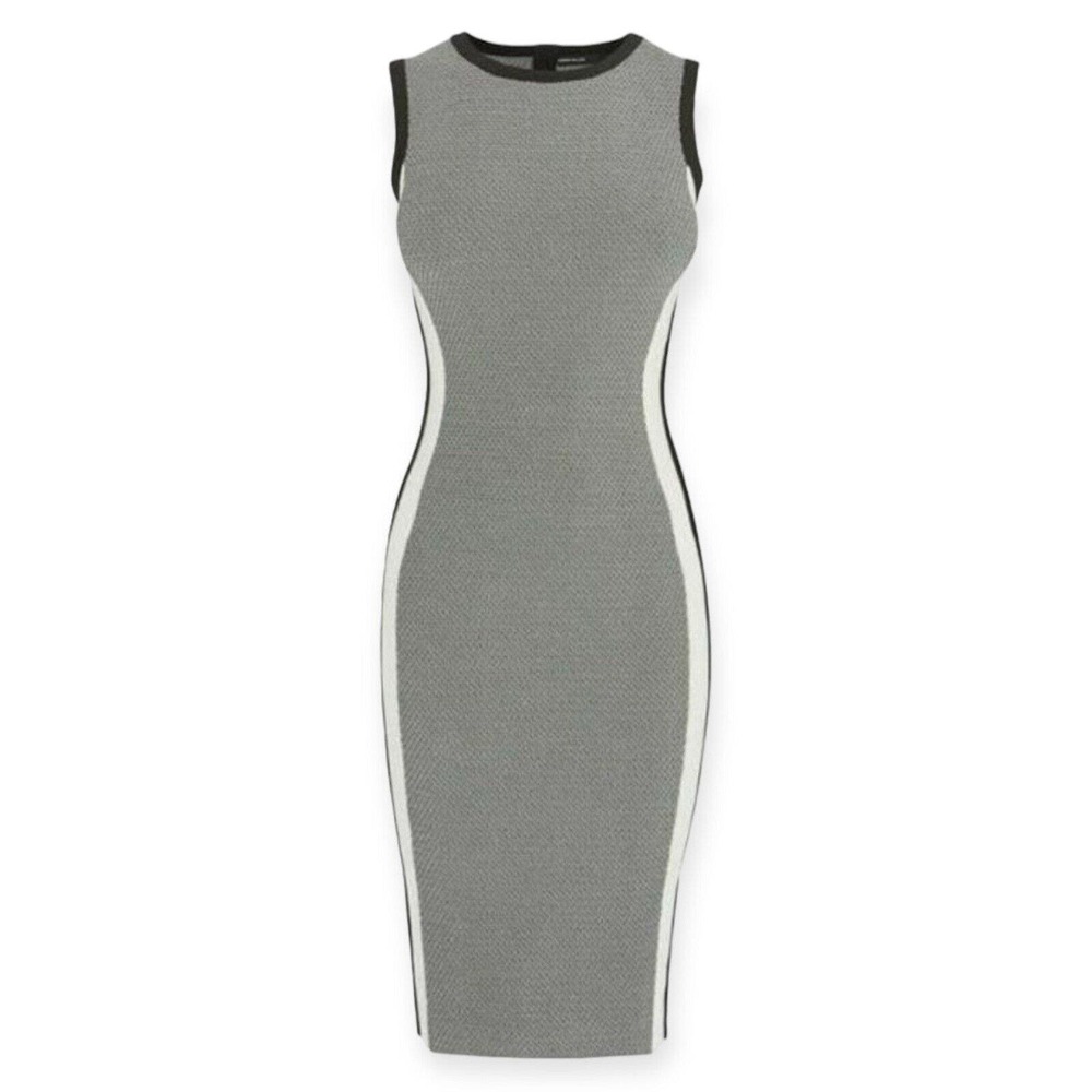 Karen Millen XS Sleeveless Expo Zip Long Bodycon Wiggle Pencil Side Stripe Dress - Picture 2 of 14